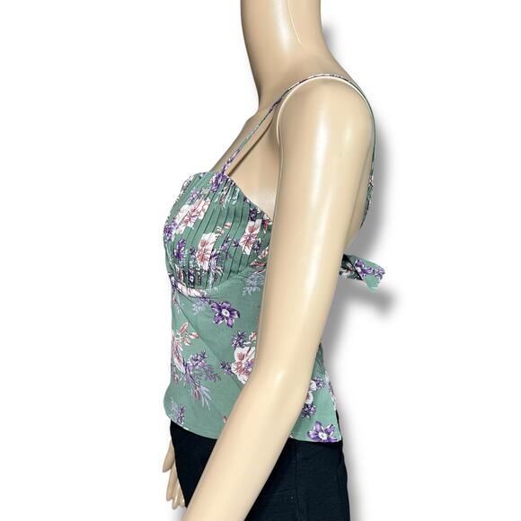 Blush BJ Womens Crop Top Floral Print Pleated Underwire Cutout Back Green Small - Picture 6 of 11